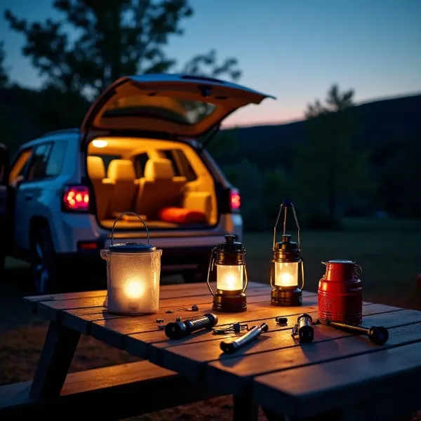 Éclairage et outils pour le camping en voiture
